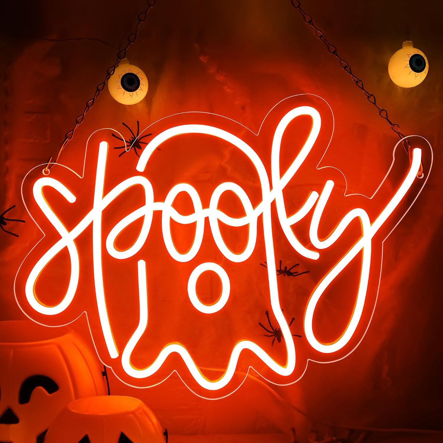 Luz de neón transfronteriza amazónica personalizada calabaza fantasma de Halloween luces decorativas happy Halloween atmósfera