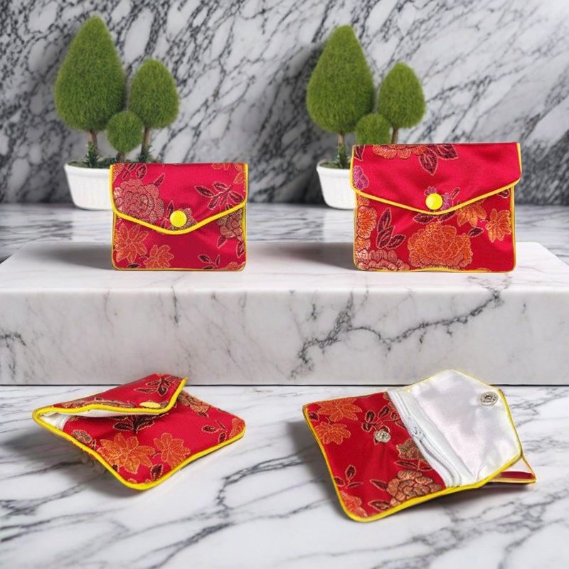 牡丹花珠宝首饰拉链绒布收纳锦袋 丝绸荷包 饰品礼品包装袋