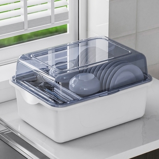 Tableware Storage Box Kitchen Household Dish Rack with Lid Plastic Dormitory Cupboard Bowl Box Drainable Dish Rack