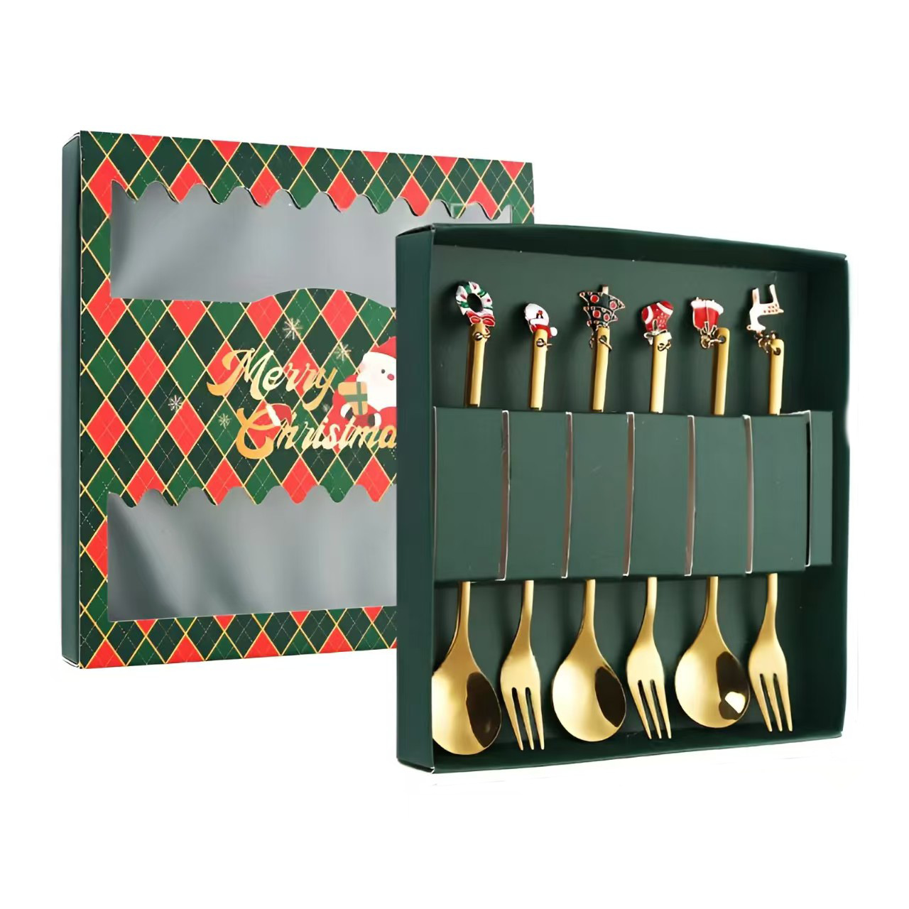 Cuchilleras de acero inoxidable transfronterizas muñecas de Navidad cucharas y tenedores juegos de regalo de café cucharas de postre horquilla de fruta pastel image 44