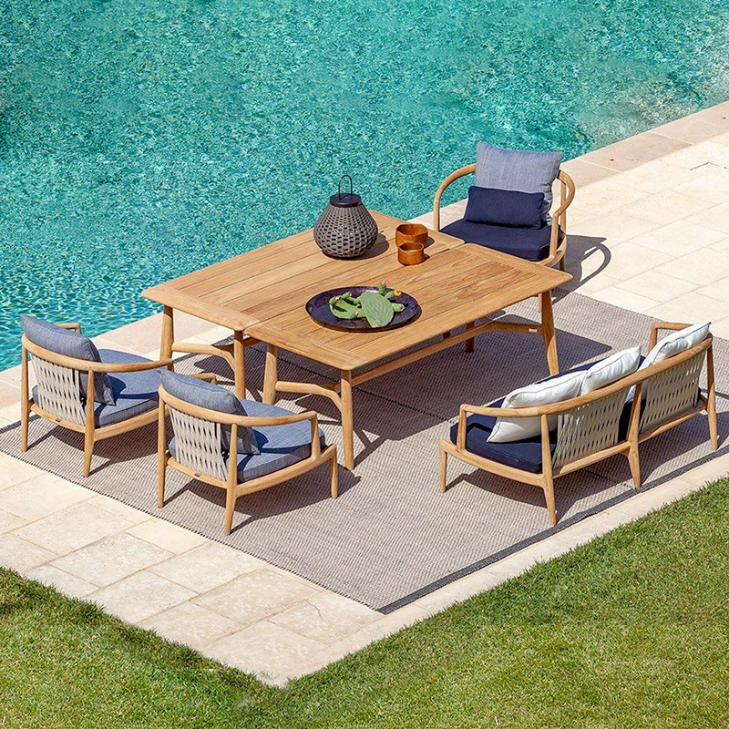 Al Aire Libre sofá de teca al aire libre impermeable balcón patio Villa ocio modelo habitación ocio ratán sofá mesa de café muebles image 4