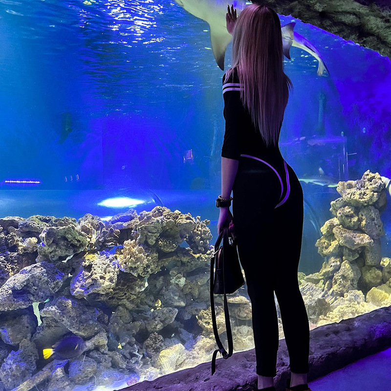 Fashion Color Block Spandex Polyester Full Length Contrast Binding Jumpsuits