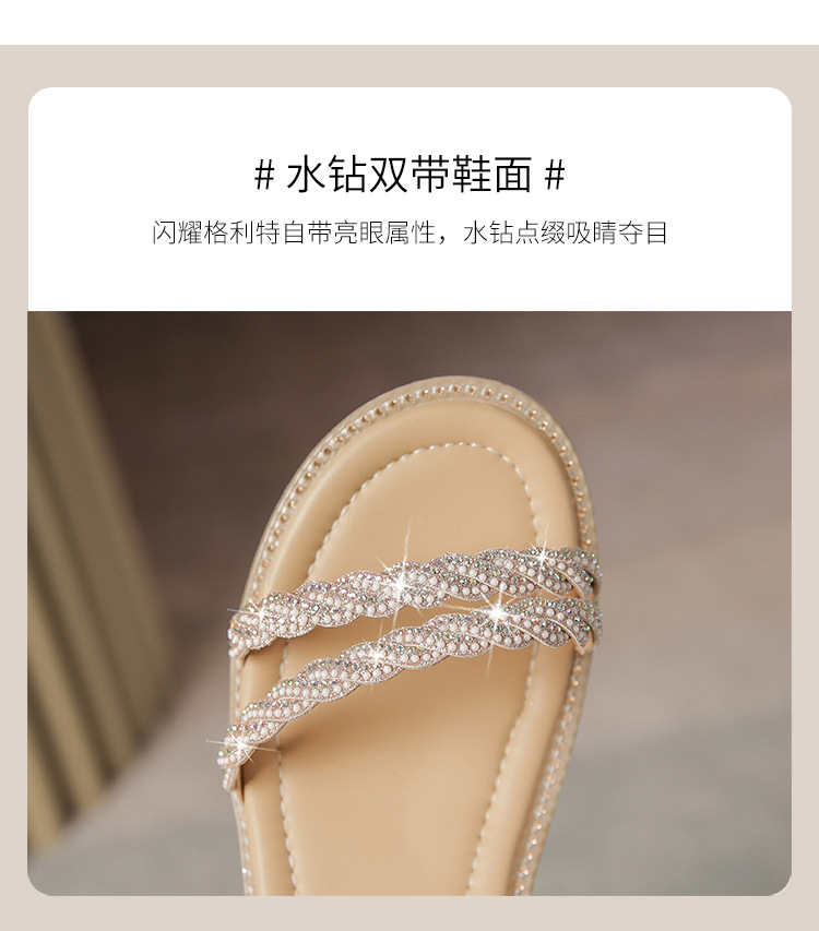 Sandal đế xuồng quai ngang nữ phong cách tiên nữ, gót cao 9 cm — M568 màu sâm panh chi tiết 9