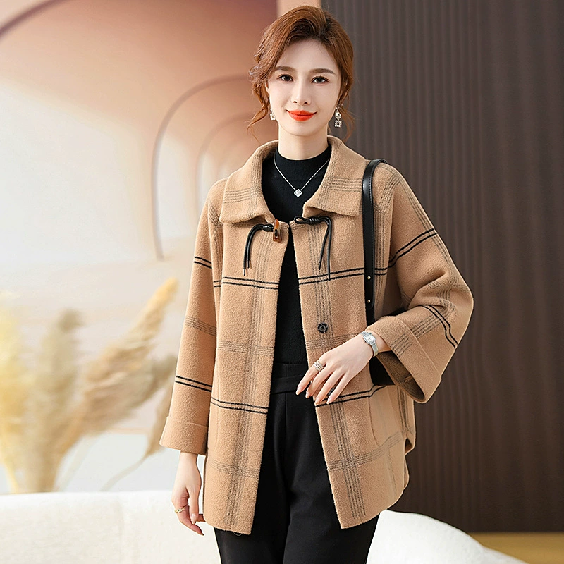 Элегантное осенне-зимнее кашемировое пальто для мам, женская одежда среднего и пожилого возраста, Короткое шерстяное пальто больших размеров в западном стиле