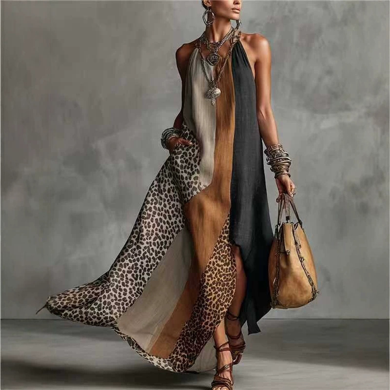 2026 Summer European and American Cross-Border Bohemian Slit Sleeveless Dress with Colorful Print, Long Dress with a High-End Feel 2026 Summer European and American Cross-Border Bohemian Slit Sleeveless Dress with Colorful Print, Long Dress with a High-End Feel