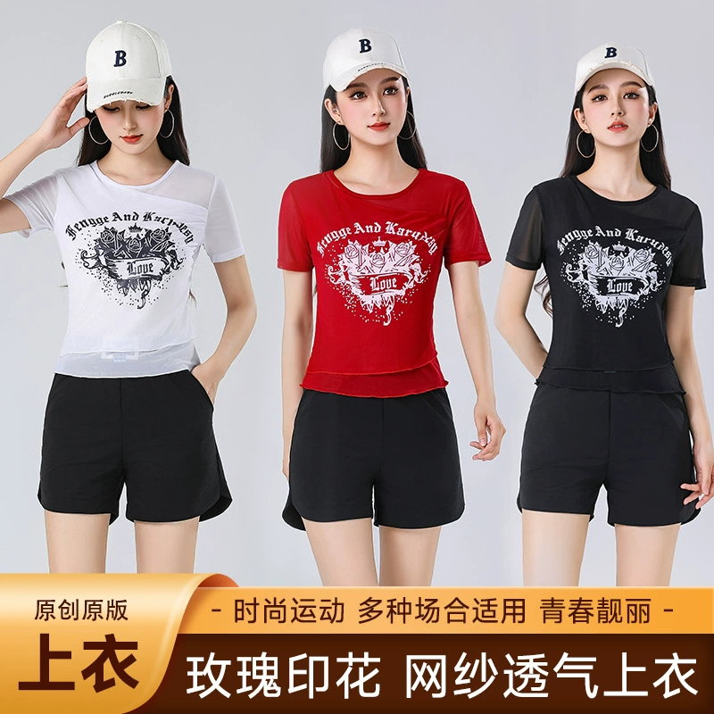 2025 модный стиль: женская летняя футболка с коротким рукавом из сетки с принтом "Нарцисс", дышащий топ с правым плечом, стильный и удобный.