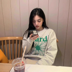 韩国Mardi卫衣赵露思同款潮牌小雏菊刺绣印花字母圆领上衣