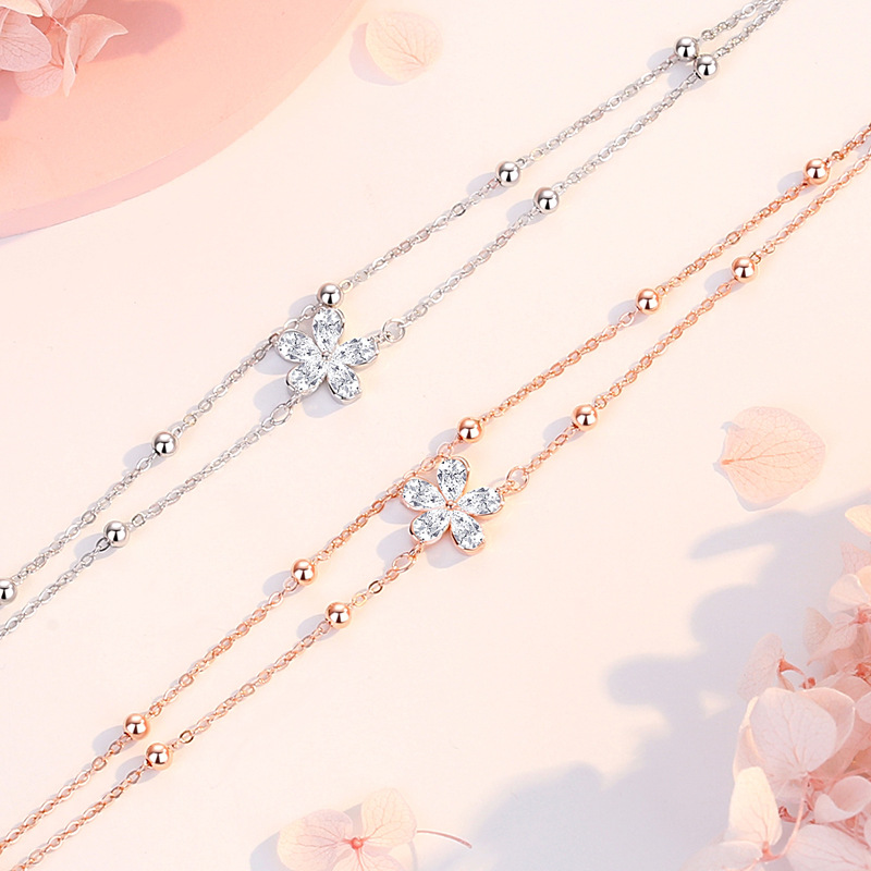 S925 joyería de plata esterlina nicho nuevo regalo exquisito para novia japonesa y coreana pulsera de flor de cerezo fresca y dulce Día de San Valentín