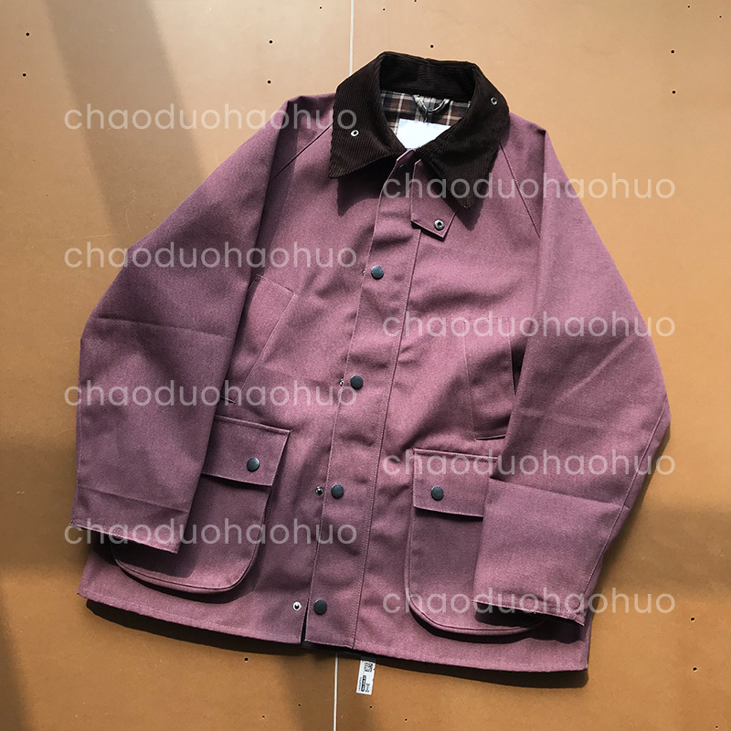 British Barber Collaboration Barn-Style Jacket in Garnet Color, Unisex Heavyweight Loose-Fit Washed Wax-Free Jacket