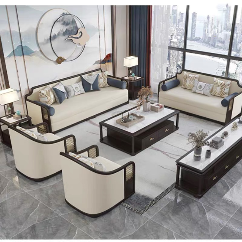 新中式实木布艺沙发组合现代中式轻奢小户型客厅样板房别墅家具