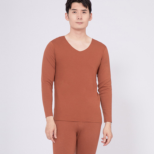 Wholesale new winter men's thermal clothing heated bottoming shirt Brushed V-neck men's German velvet thermal long-sleeved top