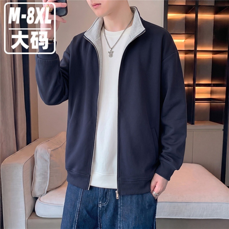 Free shipping, stand-up collar casual sweatshirt, color-blocked men's jacket, cardigan, heavyweight top for men, autumn