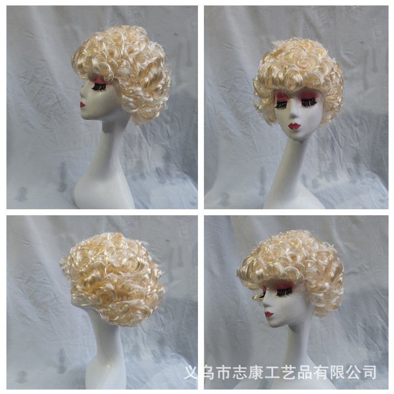 Marilyn Monroe Golden short curly hair European and American fashion performance wig beige fluffy small curly hair Monroe hair cover