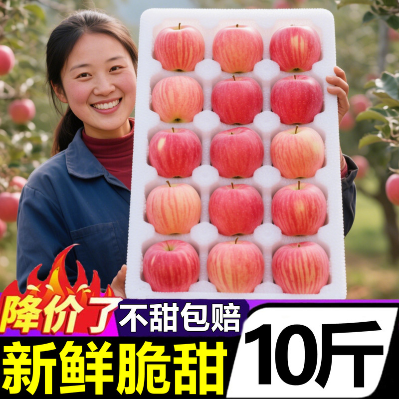 Authentic Shandong Yantai Red Fuji Apples 5kg Seasonal Fresh Fruit Qixia Ice Sugar Heart Crisp Sweet Apples Whole Box
