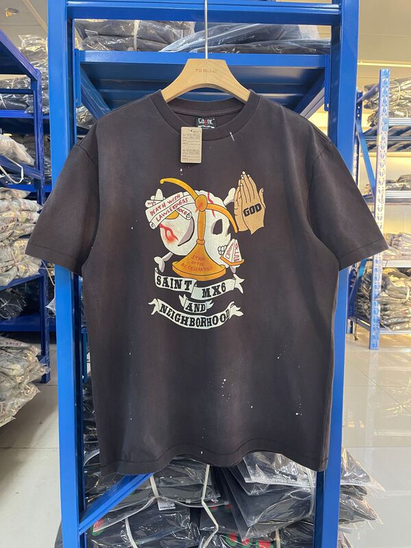 高品質 SAINT MICHAEL ICON ウォッシュ加工 オールド半袖 アメカジ レトロ プリント カップル Tシャツ 男女兼用|undefined