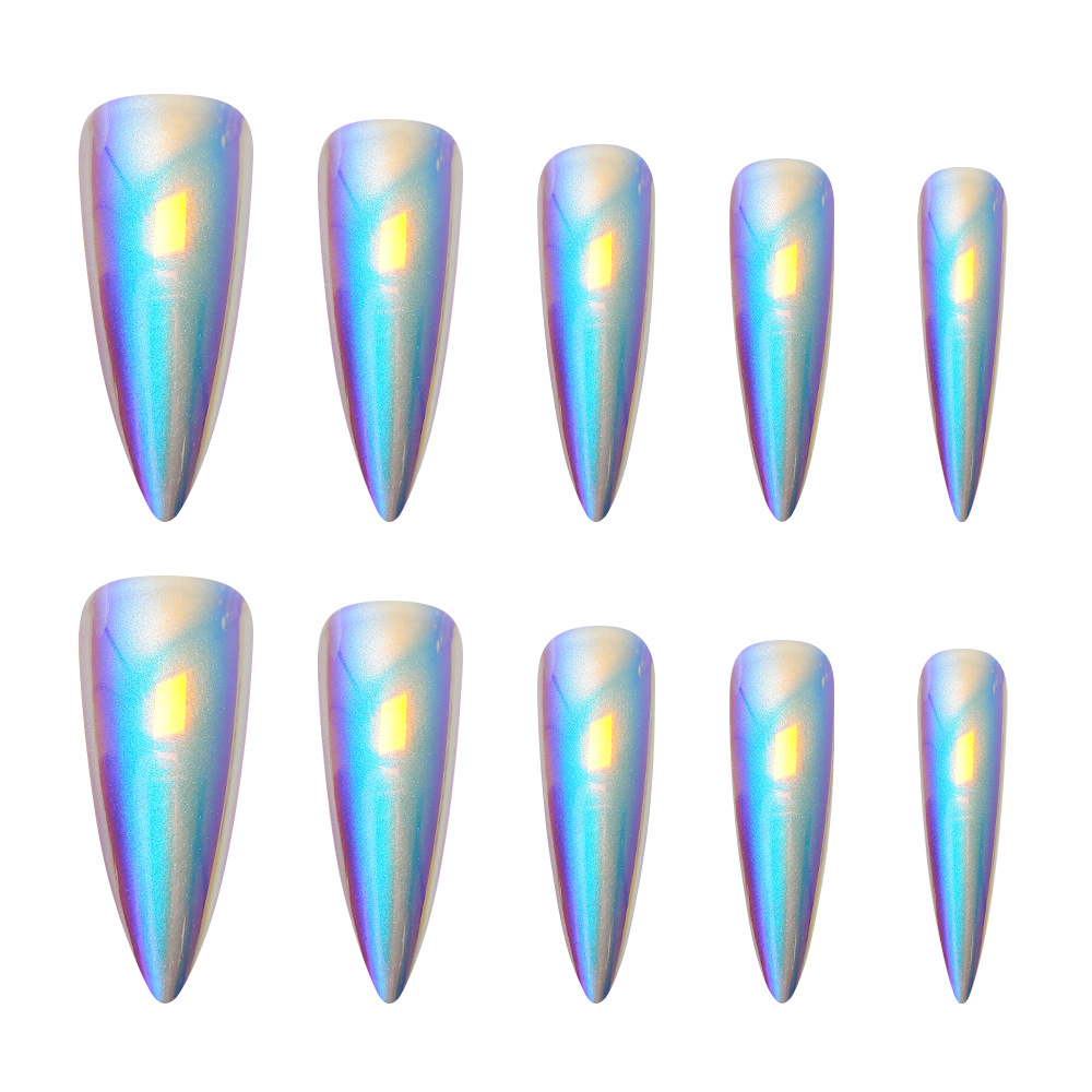 Lago azul aurora galvanizado fantasía color manicuras comercio exterior futuro láser arco iris desgaste de uñas 24 piezas de parche de uñas image 5