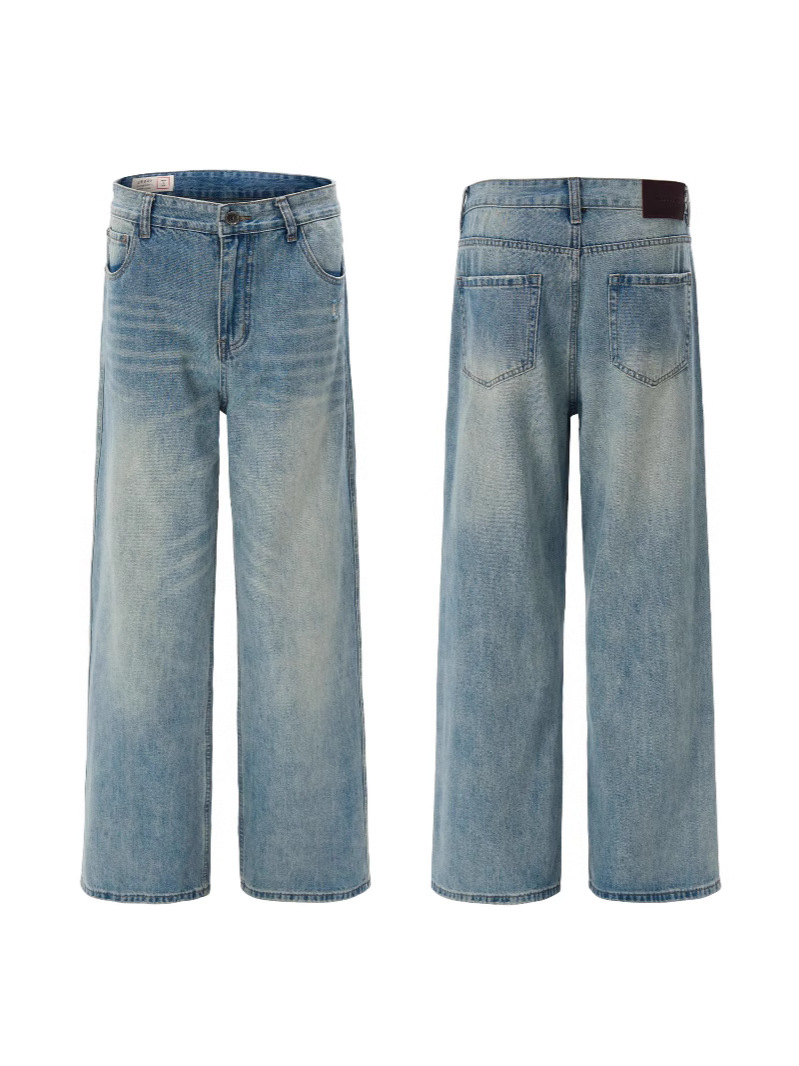 LKTM Men's Wear # Jeans de barba de gato lavados azul claro de primavera y verano para hombres y mujeres pantalones rectos sueltos de moda