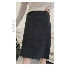 波点蕾丝半身裙灰色西装一步裙高腰紧身职业防走光a字包臀短裙春