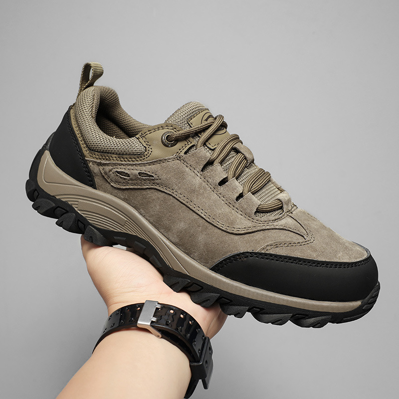 Zapatos de senderismo deportivos antideslizantes, resistentes al desgaste y transpirables de piel de vaca, estilo explosivo transfronterizo para hombres, zapatos ligeros para montañismo al aire libre, zapatos para hombres