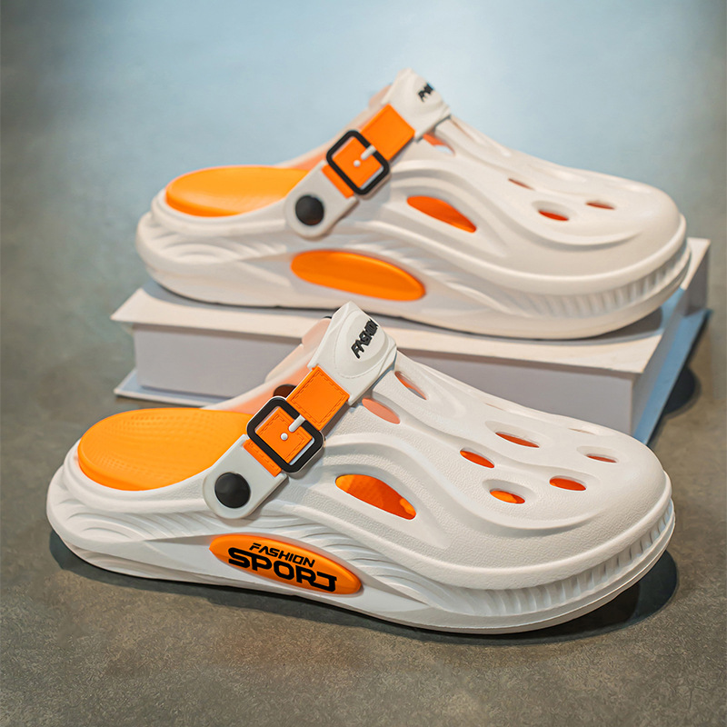 Verano 2025 nuevas zapatillas Baotou de suela gruesa para hombres y mujeres deportes al aire libre suela blanda pisando mierda zapatos de pareja con agujeros