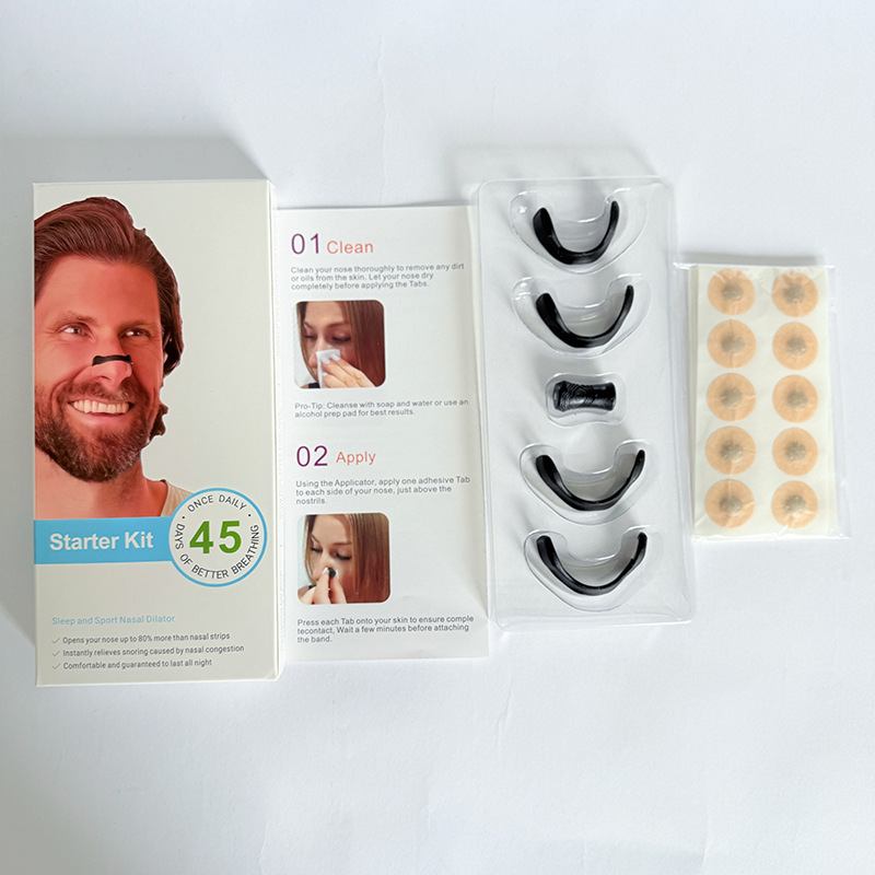Set de cuidado nasal transfronterizo superventas para la expansión de las vías respiratorias, que incluye clip nasal y tiras nasales, venta al por mayor directa de fábrica.