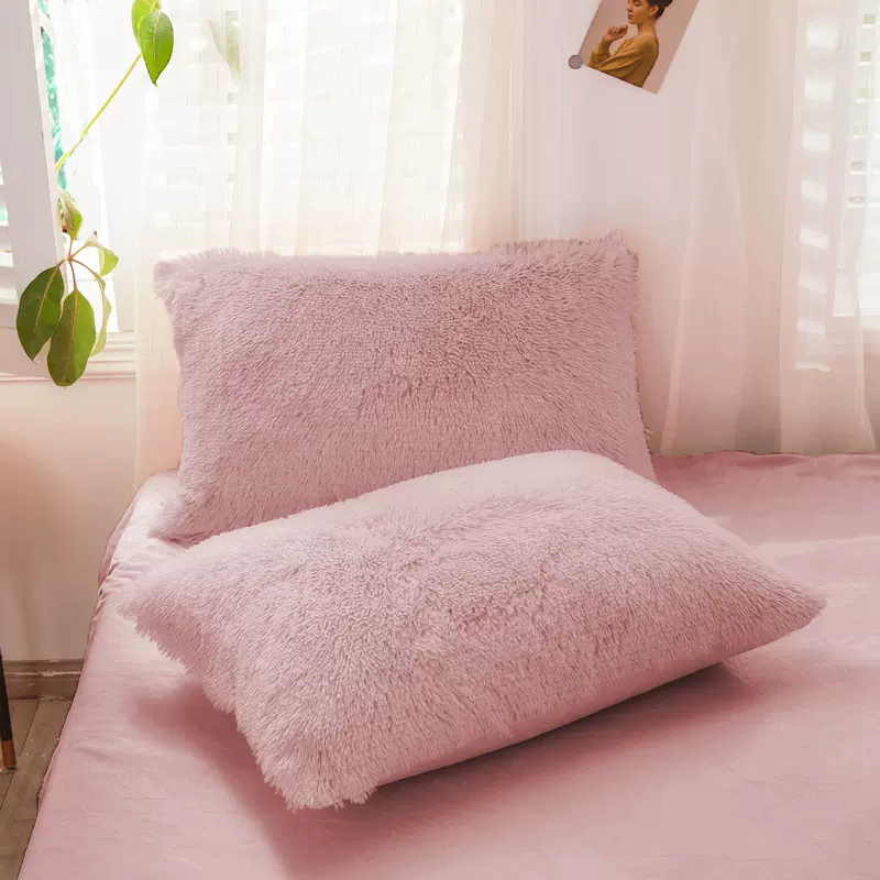 亚马逊热销长毛绒枕套跨境出口秋冬季加厚保暖水貂绒枕头套一只装