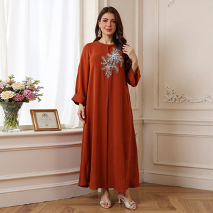 Cross-Border Middle Eastern Muslim Dress Abaya Beaded Diamond Women's Robe Musilin Women's Robe Wholesale