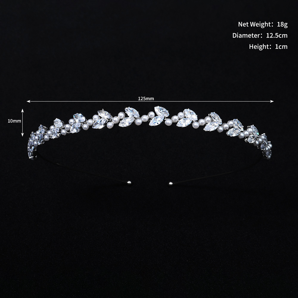 Fashion Leaf Metal Inlay Pearl Zircon Hair Band 1 Piece display picture 4