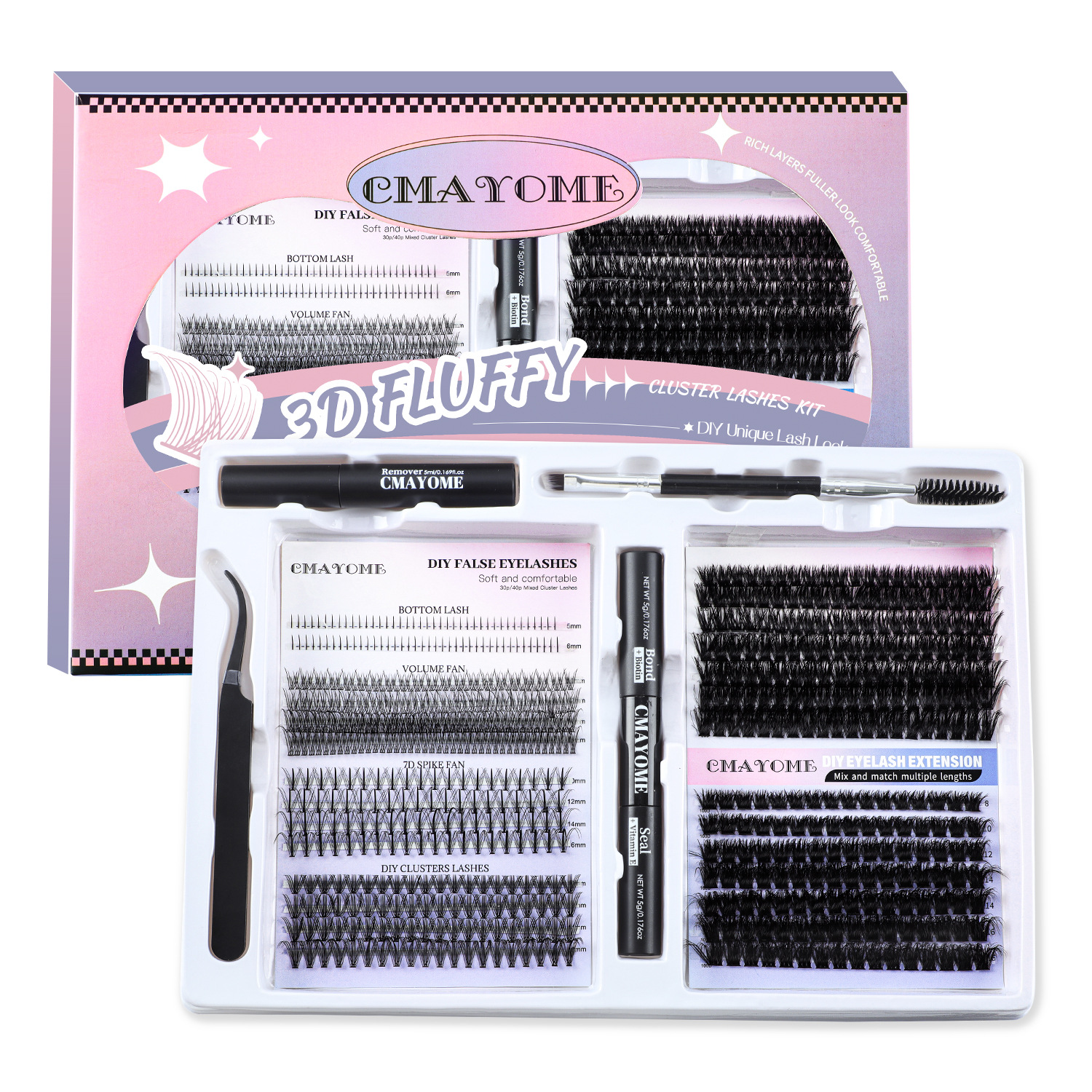 Novo conjunto de combinação de cílios postiços de 684 conjuntos de cílios postiços segmentados DIY, cílios naturais grossos e curvos europeus e americanos_voghion.com