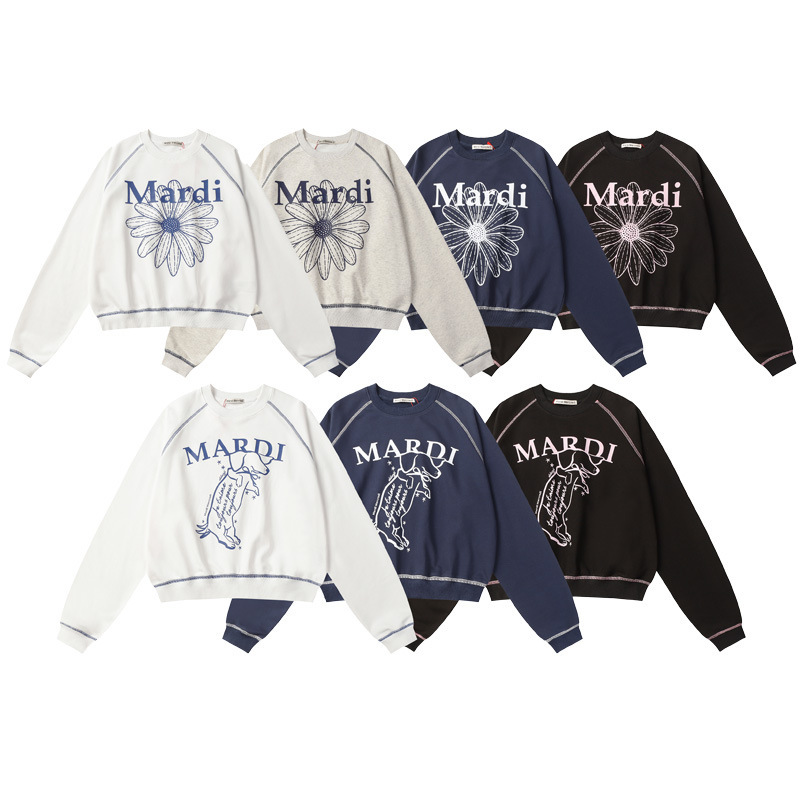 In-Stock Korean Trendy Brand Mardi Women's Sweatshirt with Daisy and Jumping Dog Print, New Round Neck Top Available for Dropshipping In-Stock Korean Trendy Brand Mardi Women's Sweatshirt with Daisy and Jumping Dog Print, New Round Neck Top Available for Dropshipping