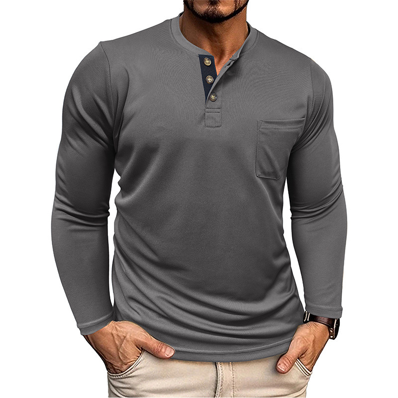 Autumn Men's Henry Shirt Long Sleeve T-shirt 透气凉爽外贸批|undefined