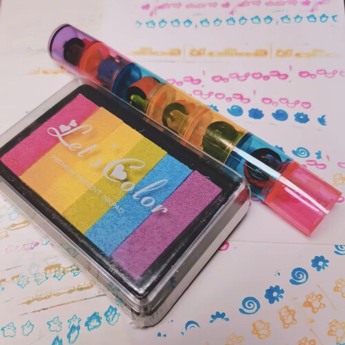 Japanese and Korean cute children's cartoon seal fun toy diary six-section roller seal plastic color ink pad