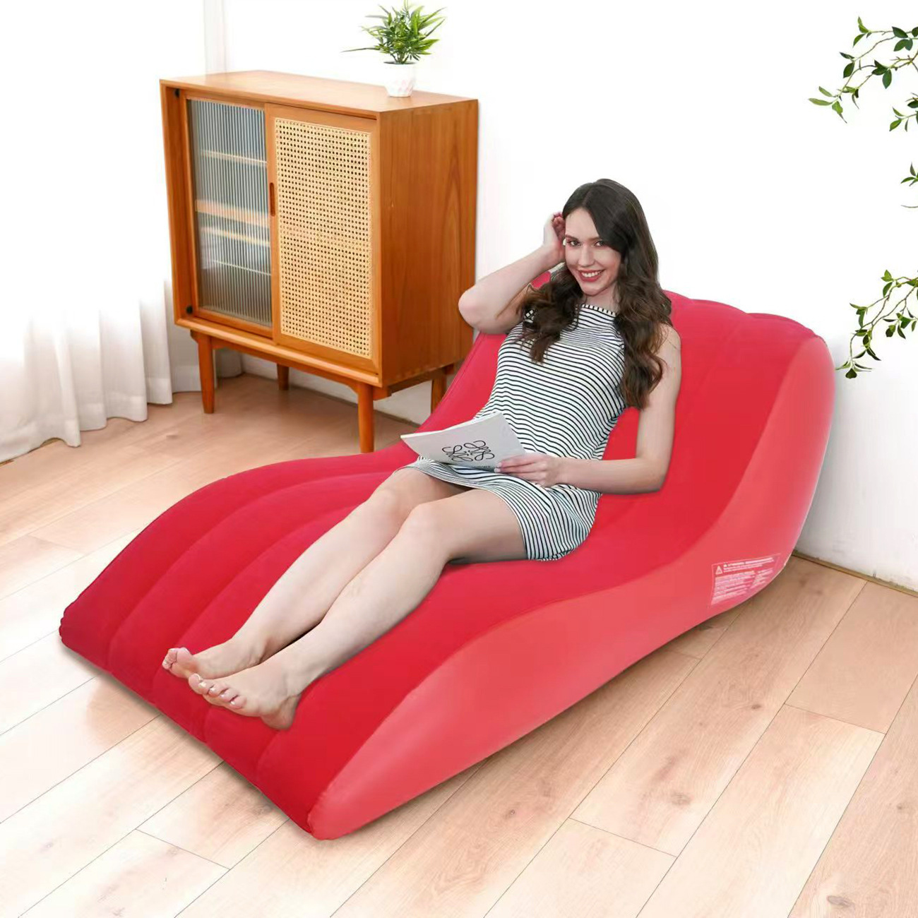 Sofá inflable perezoso grueso a través del espejo, sillón reclinable plegable, sofá exterior con combinación de pedal, sofá flocado