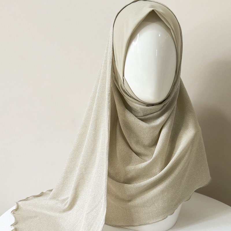 Modal Hijab 新款水晶麻拼接银丝网方便头套饶巾简单款包头头巾纱|undefined