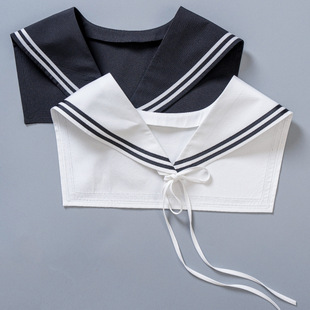 Relaxed and Casual Navy Striped Accessory Shirt with Fake Collar and Hollow Shawl, New Navy Collar Shawl
