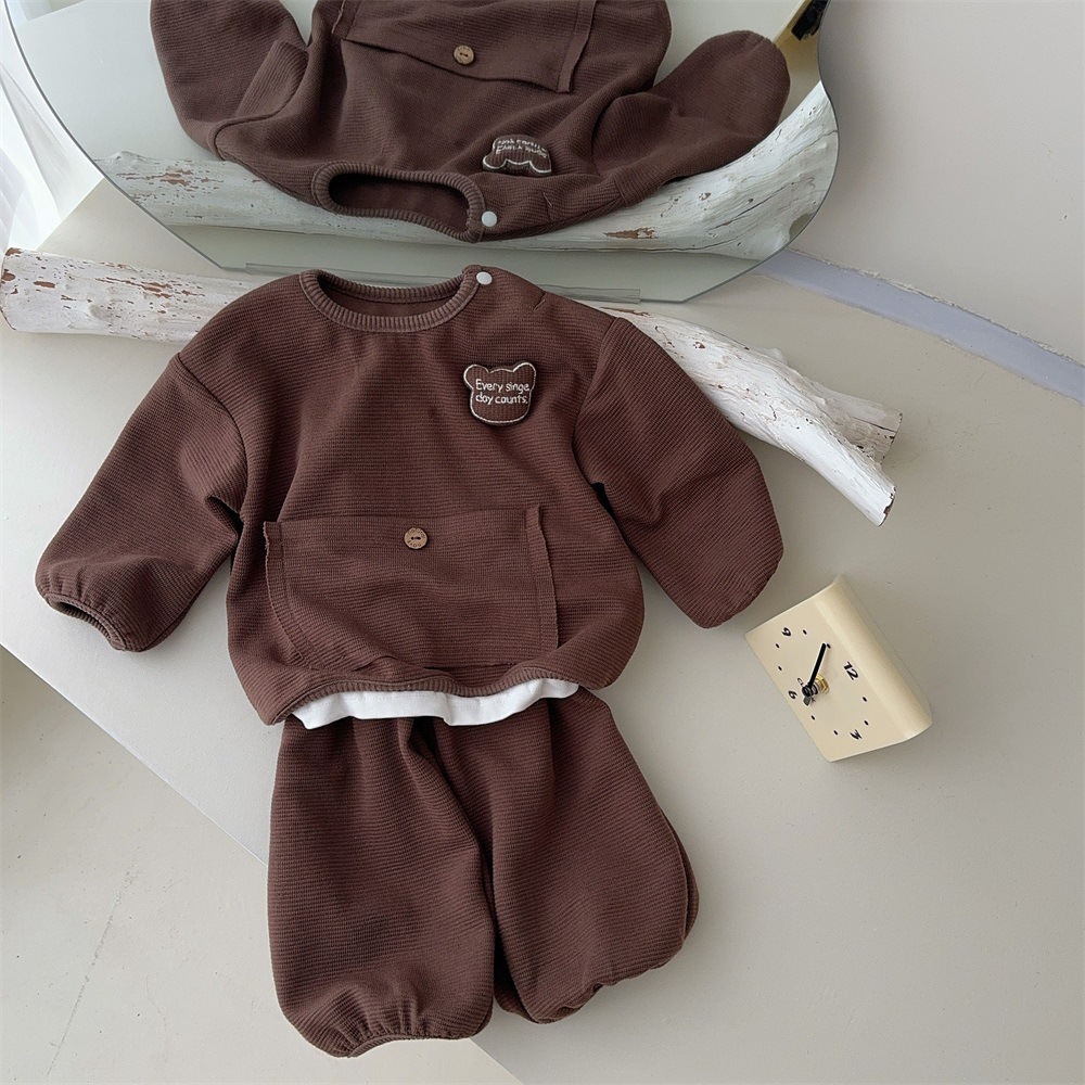 Ropa para niños coreanos, estilo de primavera y otoño, ropa de salida, suéter y pantalones de dos piezas, traje de bebé de cien días de luna llena