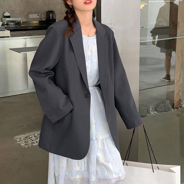 Áo blazer nữ màu xám phong cách Hàn Quốc, áo vest dài tay dáng suông tôn dáng — Màu xám [chất lượng cao]