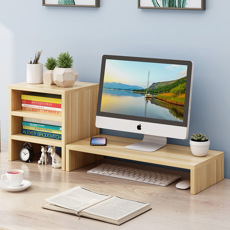 Estante elevador para monitor con cajones para almacenamiento en escritorio, organizador para dormitorio estudiantil, cajón elevador.