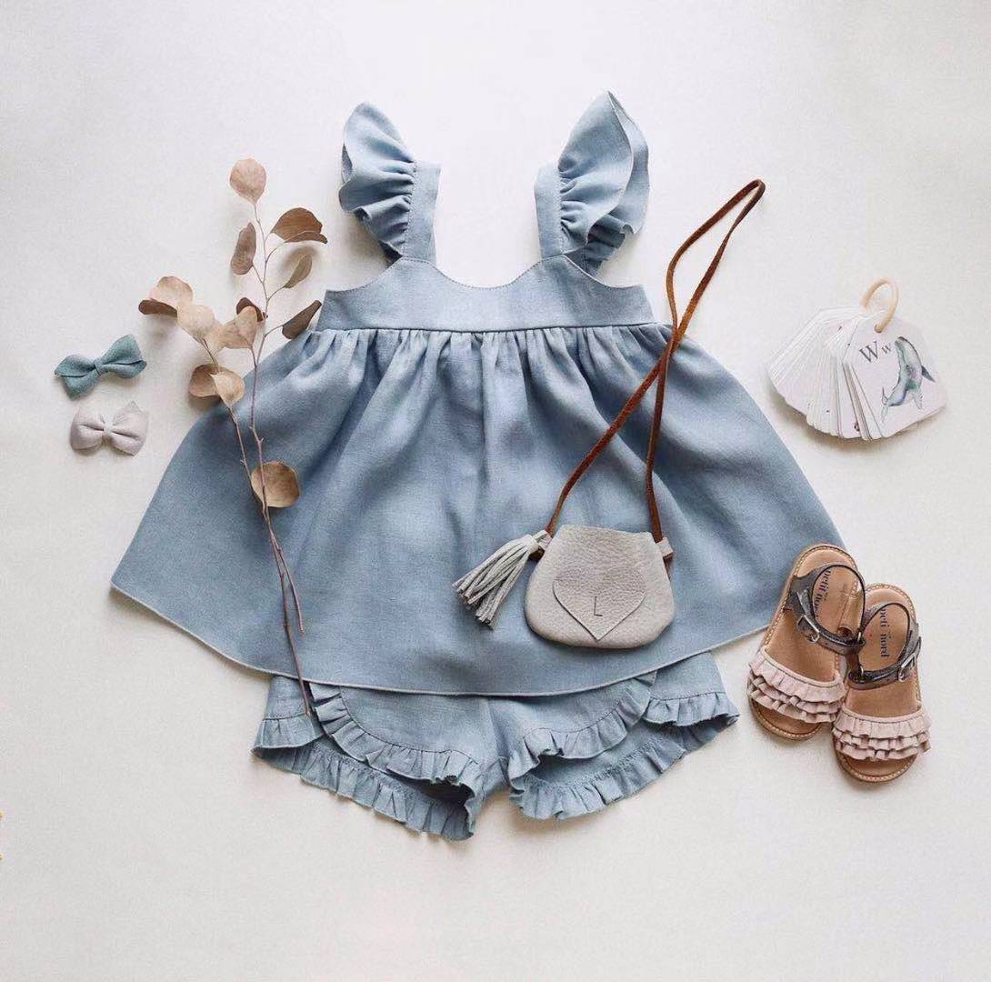 [女童裙子公主裙连衣裙棉麻飞袖背心裙baby dress girl dress ins]