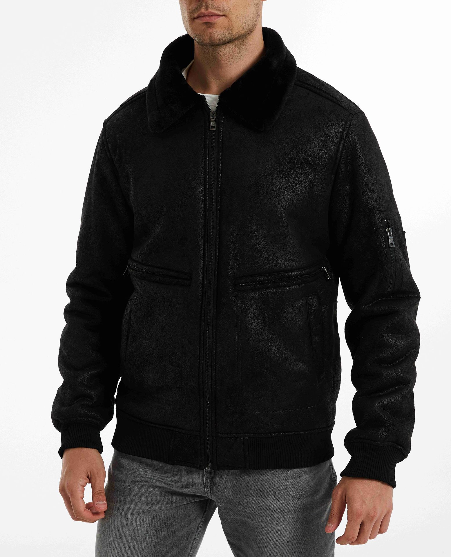 Men's Fur Lined Winter Jacket With Multi Pockets And Lapel Collar_voghion.com