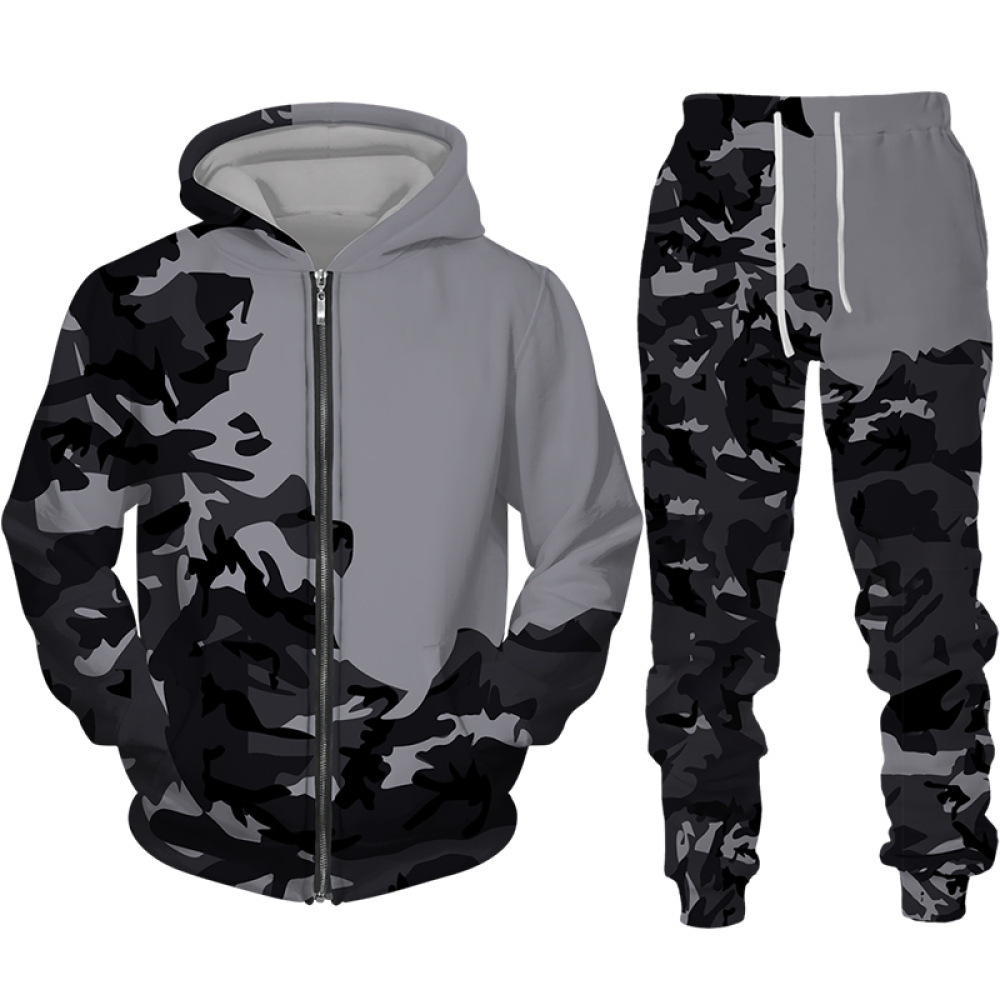 Venta directa de comercio exterior de estilo caliente transfronterizo Hombres y mujeres europeos y americanos Impresión digital 3D Camuflaje Chaqueta con capucha para hombres MF08-ML01