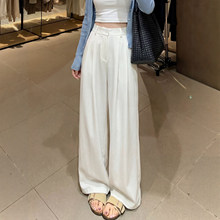 白色奶芙西装裤女2026夏新款宽松慵懒胖mm大码垂感显瘦直筒阔腿裤