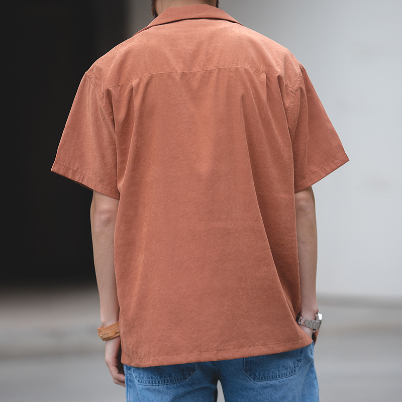 Madden Workwear French Retro Short-sleeve Peach Skin American Loose Amekaji Shirt With Cuban Collar For Men In Summer_voghion.com