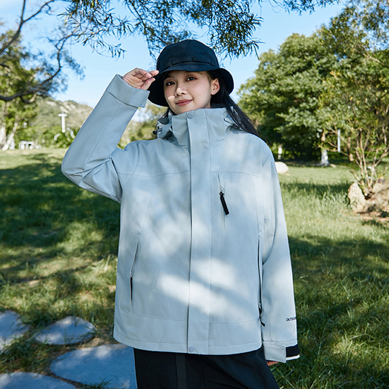 Outdoor Jacket Women's Moonlight Blue Three-In-One Detachable Spring, Autumn and Winter Windproof and Waterproof Fleece-Lined Hiking Jacket Men's New