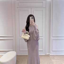DoyLi 栗子 | 气质欲樱花妹修身罗纹4way针织连衣裙两件套