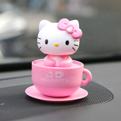 Car ornaments Shaking Head Solar Car - pink-tea-cup-kitty-solar-model