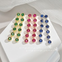 长款复古气质显瘦轻奢高级感耳环包镶纳米水晶原创红刚玉耳饰批发