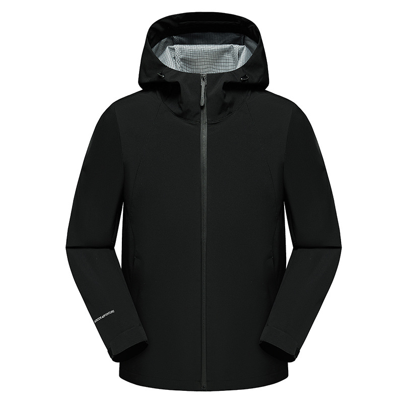 Nuevo traje de asalto al aire libre hombre y mujer a prueba de viento a prueba de agua chaqueta encapuchada chaqueta de capa suave ropa de grupo ropa de trabajo personalizada