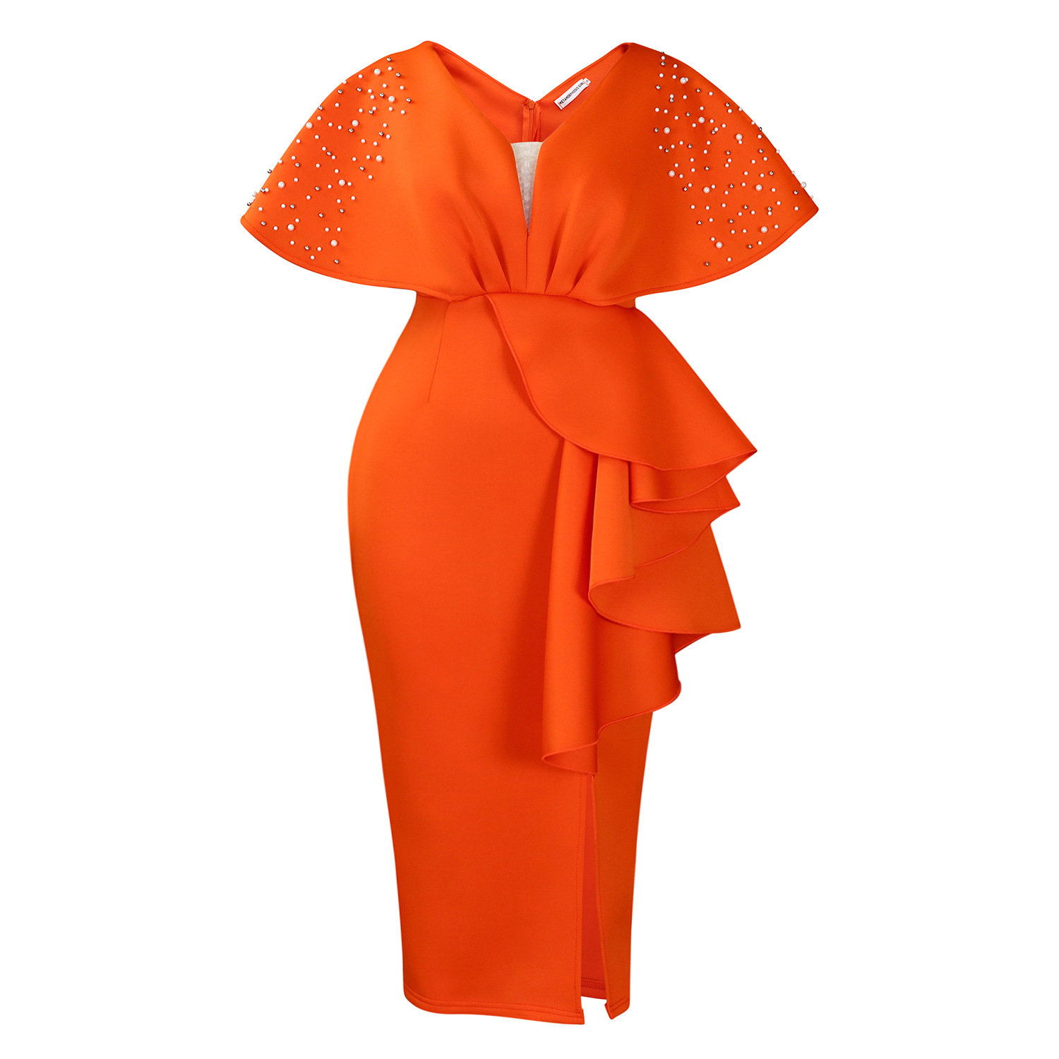 Robe de soirée sexy à col en V et à volants avec fente perlée, robe de banquet de tempérament de célébrité_voghion.com