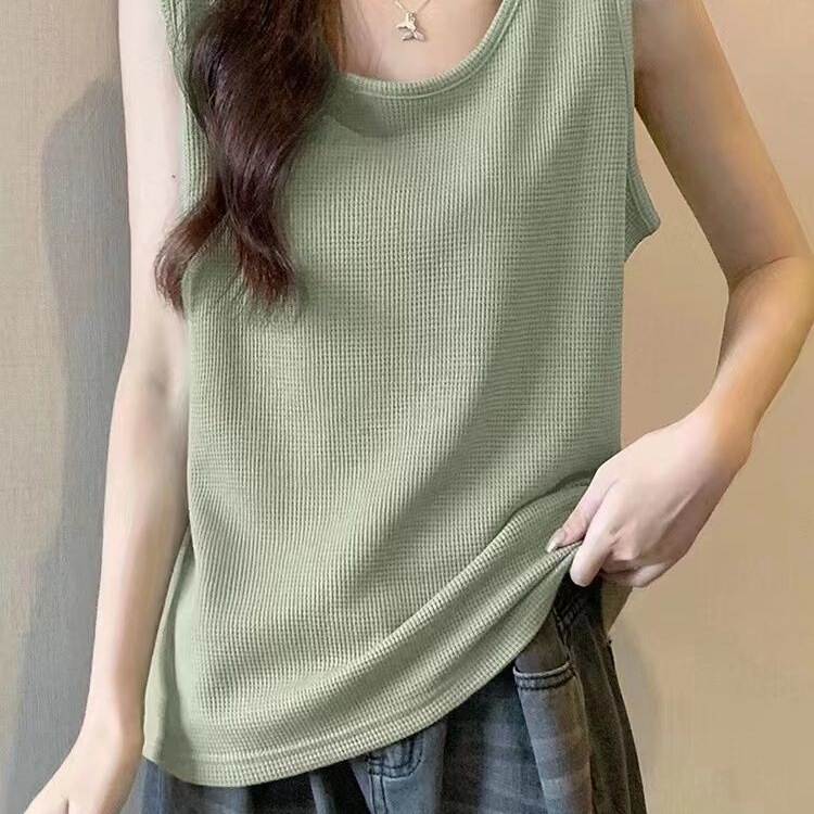 Waffle-Style Spring and Summer New Plus-Size Camisole for Women, Loose Fit, Tummy-Covering, Suitable for Outerwear or Layering, Sleeveless Top Waffle-Style Spring and Summer New Plus-Size Camisole for Women, Loose Fit, Tummy-Covering, Suitable for Outerwear or Layering, Sleeveless Top